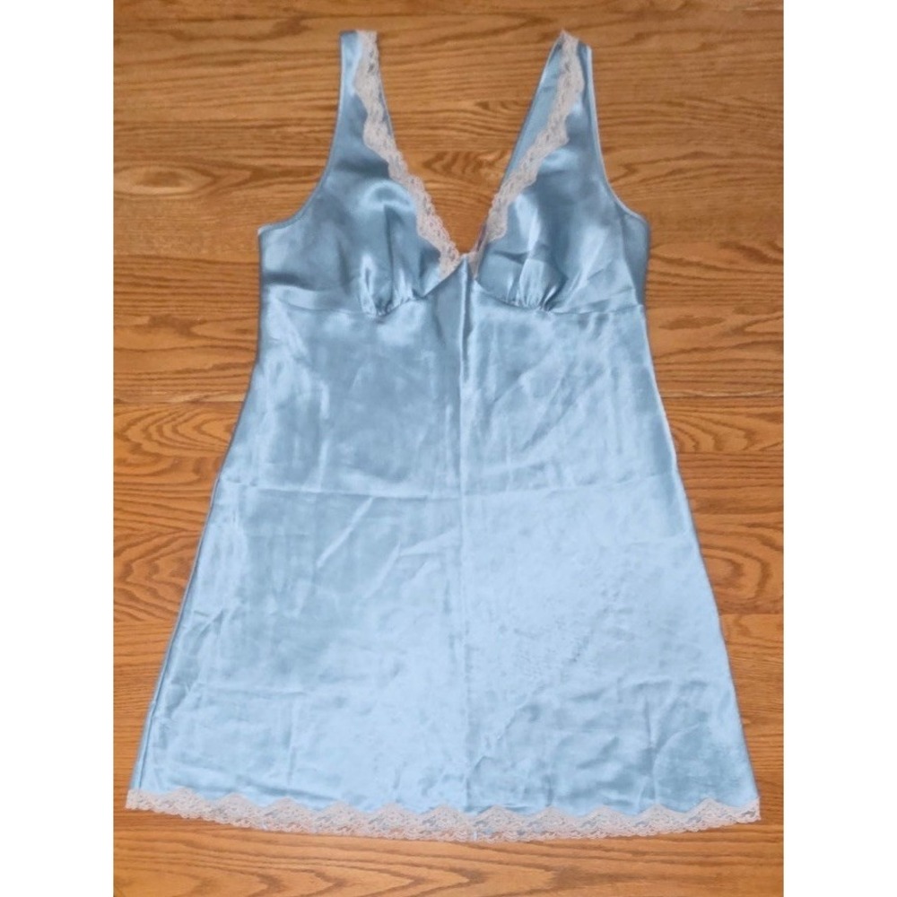 Victoria's Secret Pale Blue Satin Lace-Trim Sleep Chemise